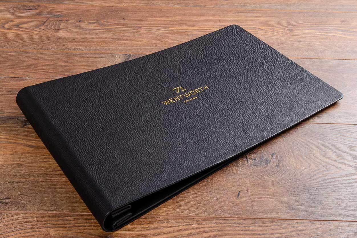 Developers luxury leather presentation binder with gold foil embossing