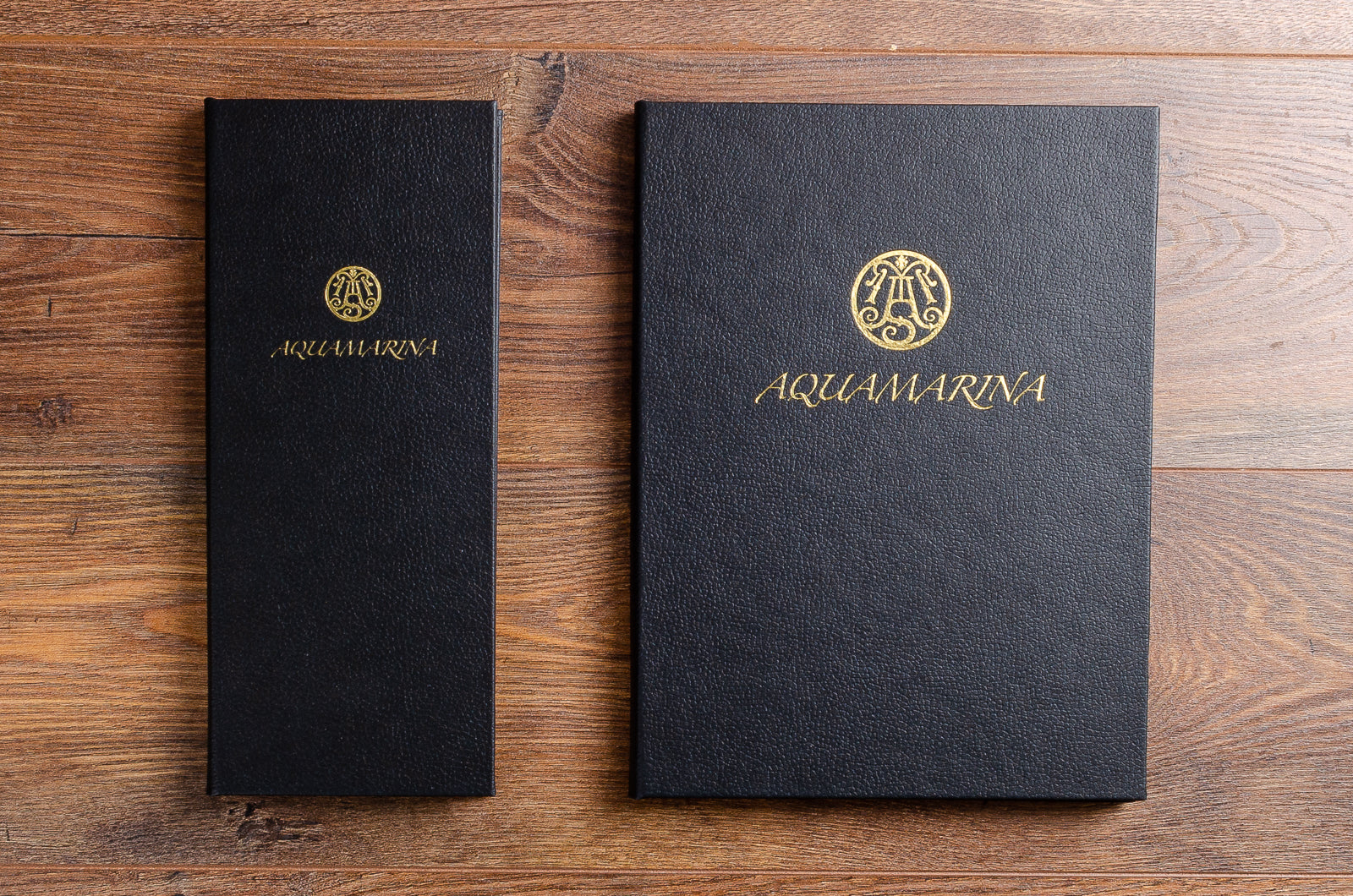 A4 and half A4 luxury menu covers personalised in gold foil