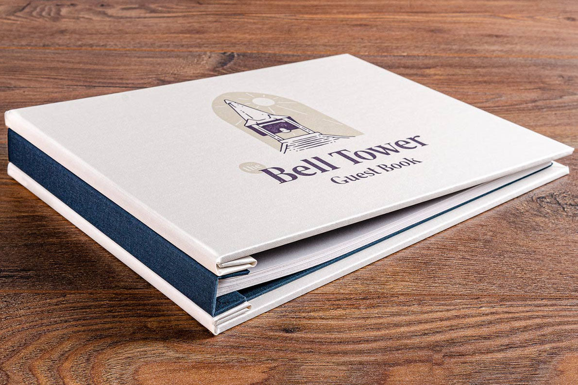Custom made luxury guest book. Hidden screw post binder with colour printed cover