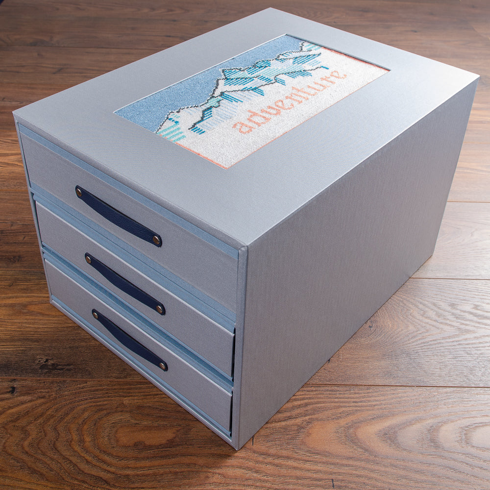 custom made blue keepsake box with drawers and album