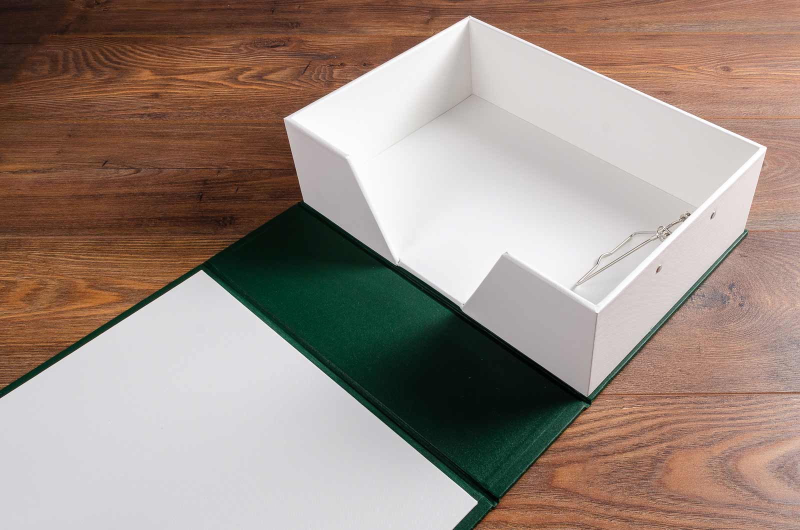large custom made clamshell box file with spring clip