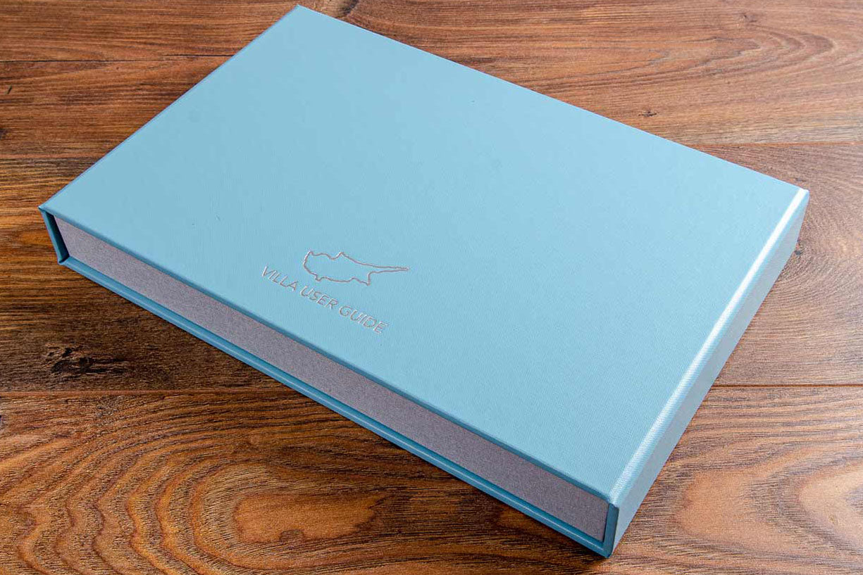 Custom made guest information box file for luxury villa