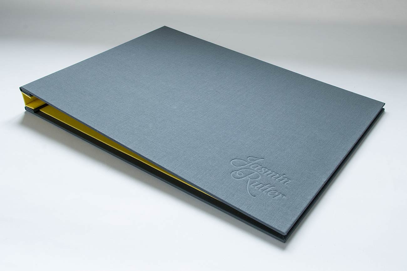 A3 designers portfolio book with blind debossed personalisation