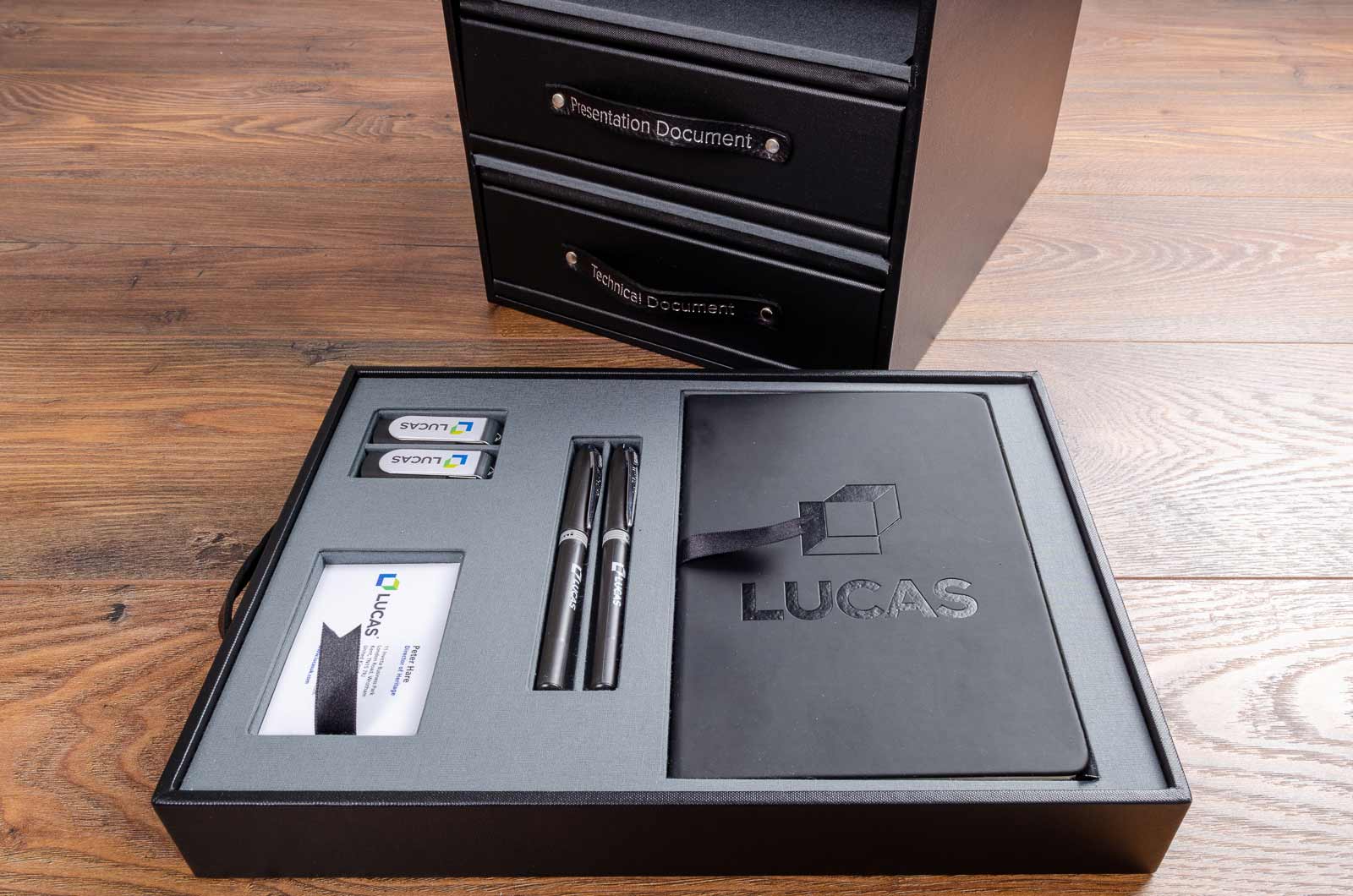 Bid tender presentation box with custom made drawer for bid presentation gifts