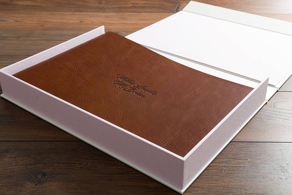 Custom made leather family album and clamshell box