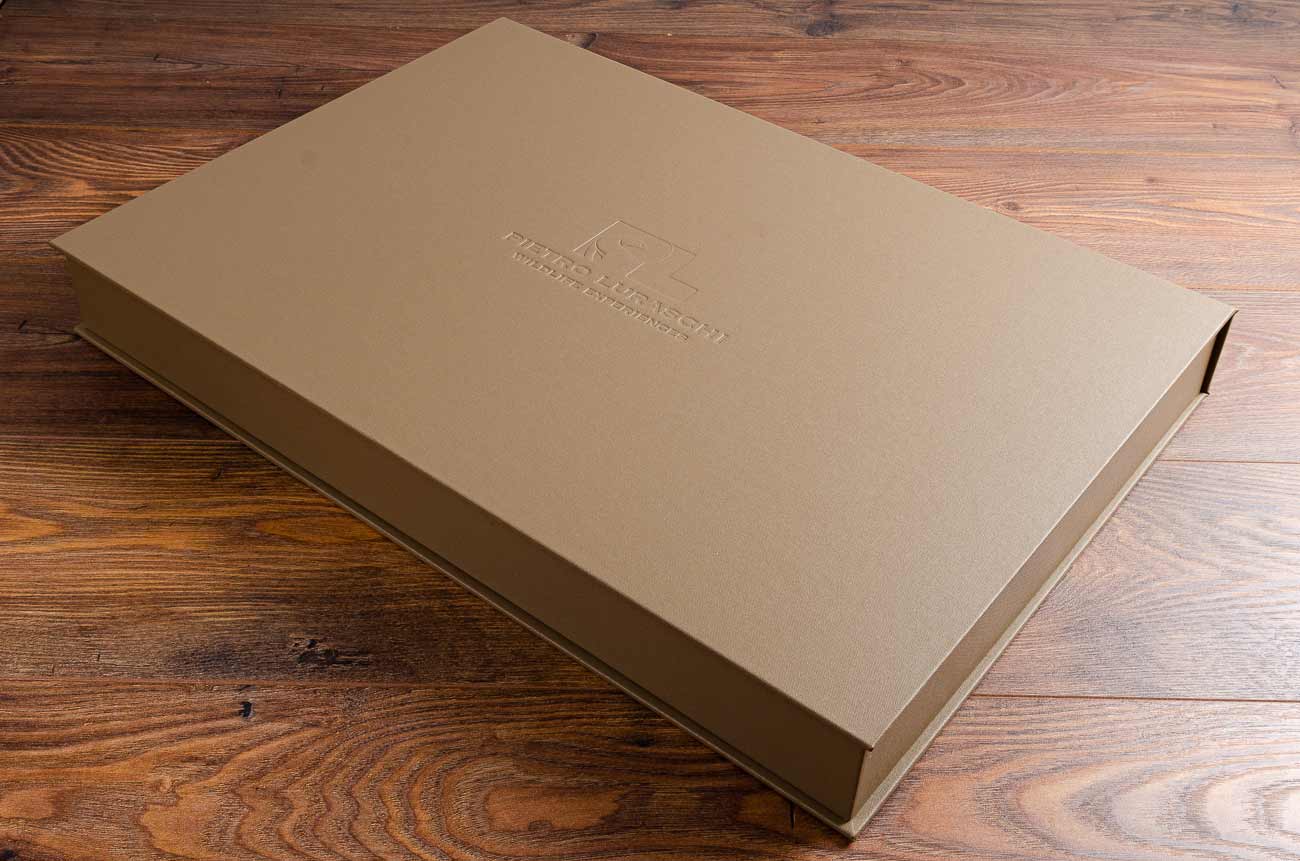 A2 photographers portfolio box with blind debossed personalised cover