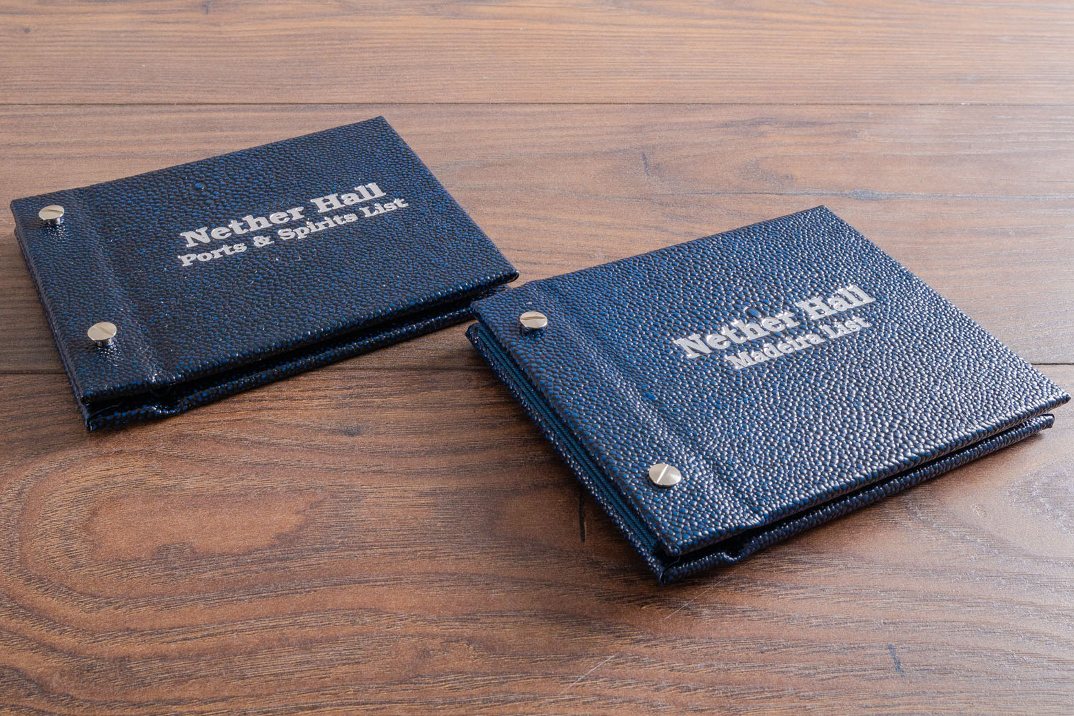 Luxury leather drinks and cocktail menus in Shagreen leather with foil embossing