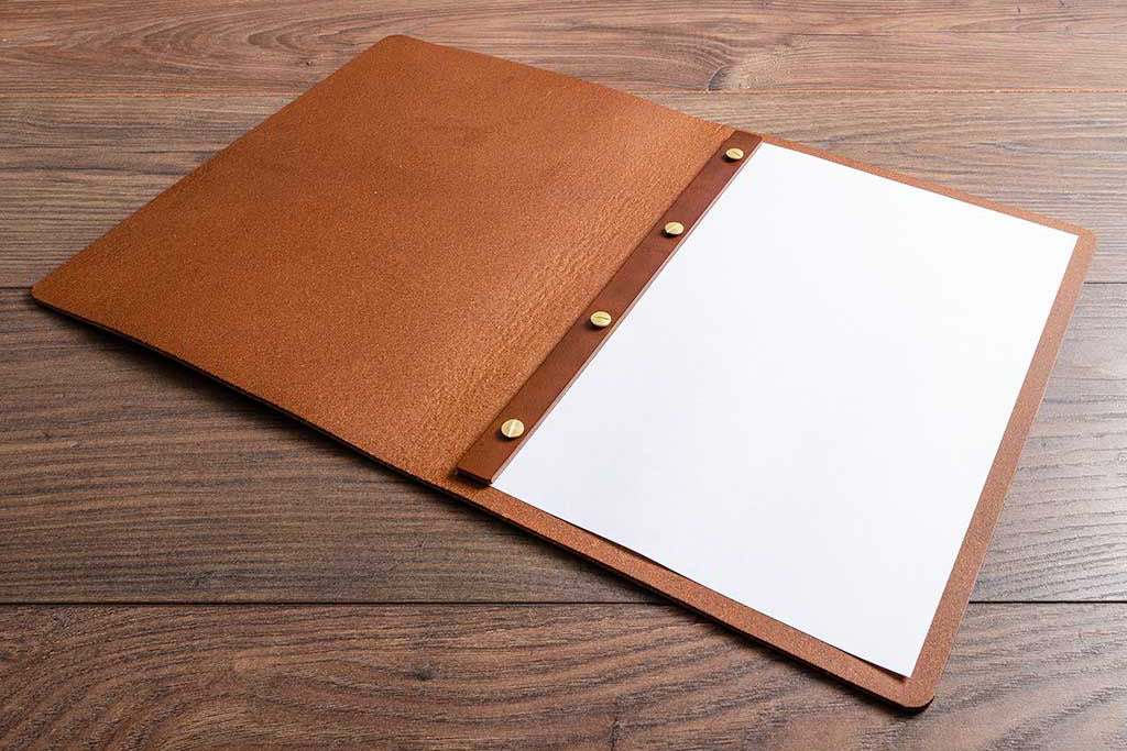 Brown leather menu cover for A4 page