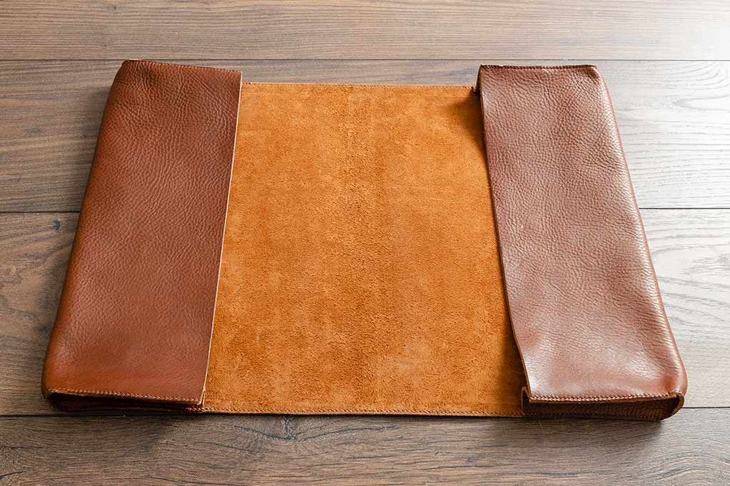 Custom Made Leather Document Pouch with Double Pocket - Tan Coloured Leather