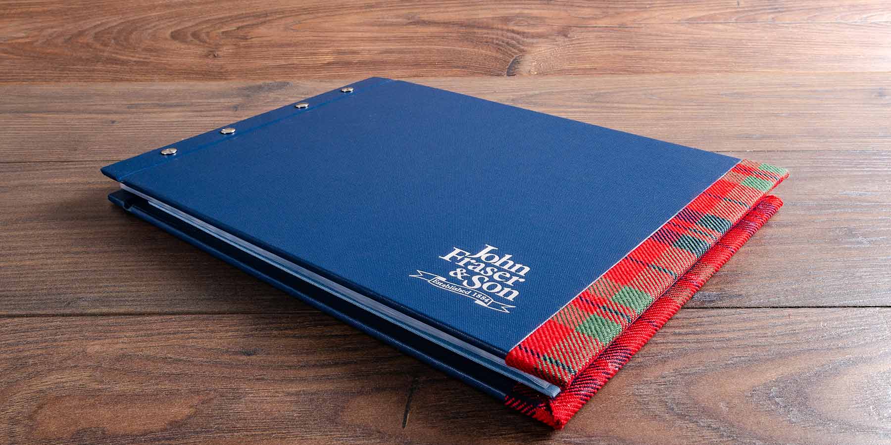custom made a3 portfolio book with personalised cover and fabric detailing
