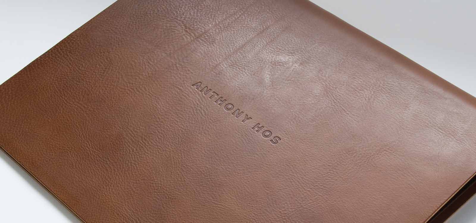embossed leather flip over portfolio book