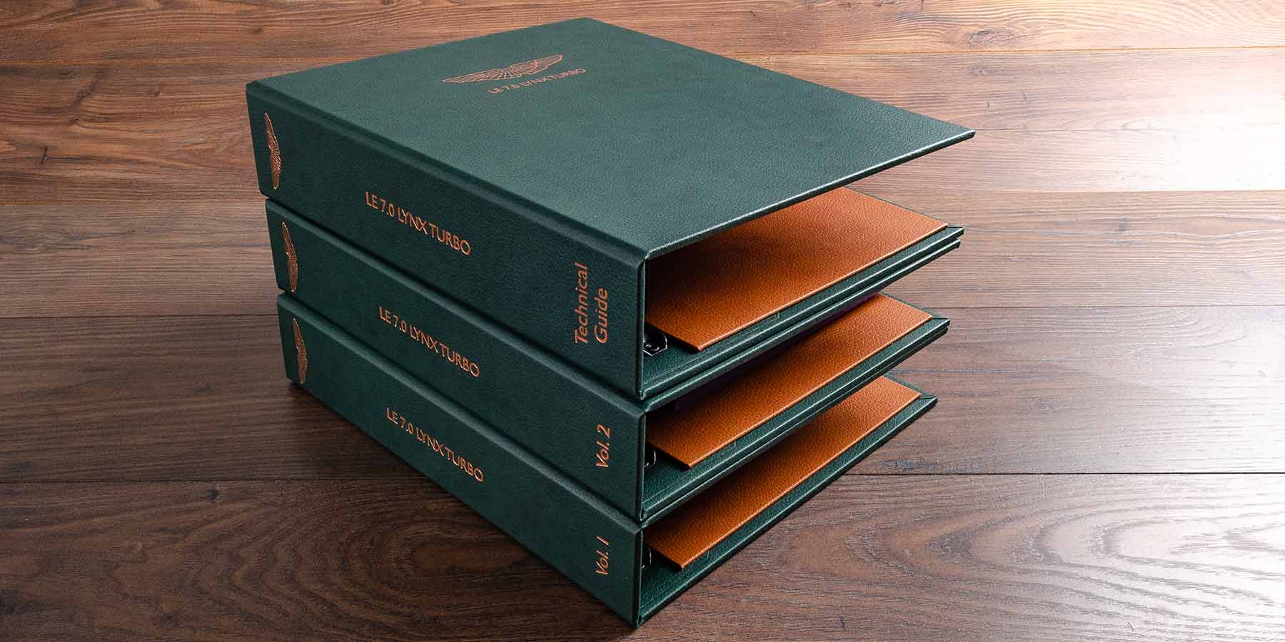 personalised car document folders for classic car in faux green leather 