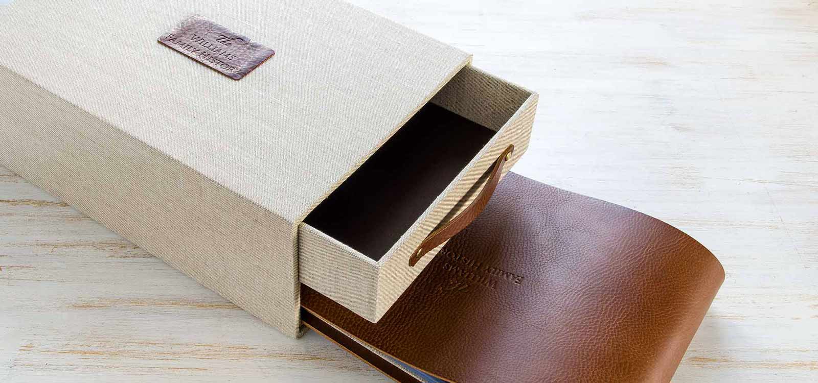custom keepsake box memory box or project box with sliding drawer and leather album
