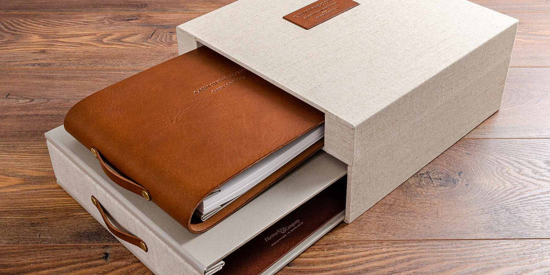 custom made box for a luxury guest house holding a guest information book and guest log book