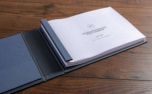 Bespoke luxury pilot logbook binder with 100 logten logbook pages