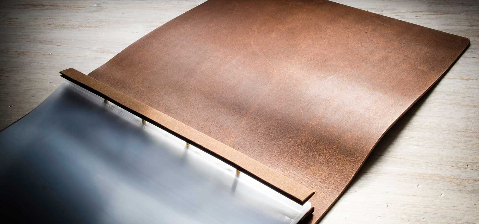 leather photography portfolio book flip over format screw post binder custom made