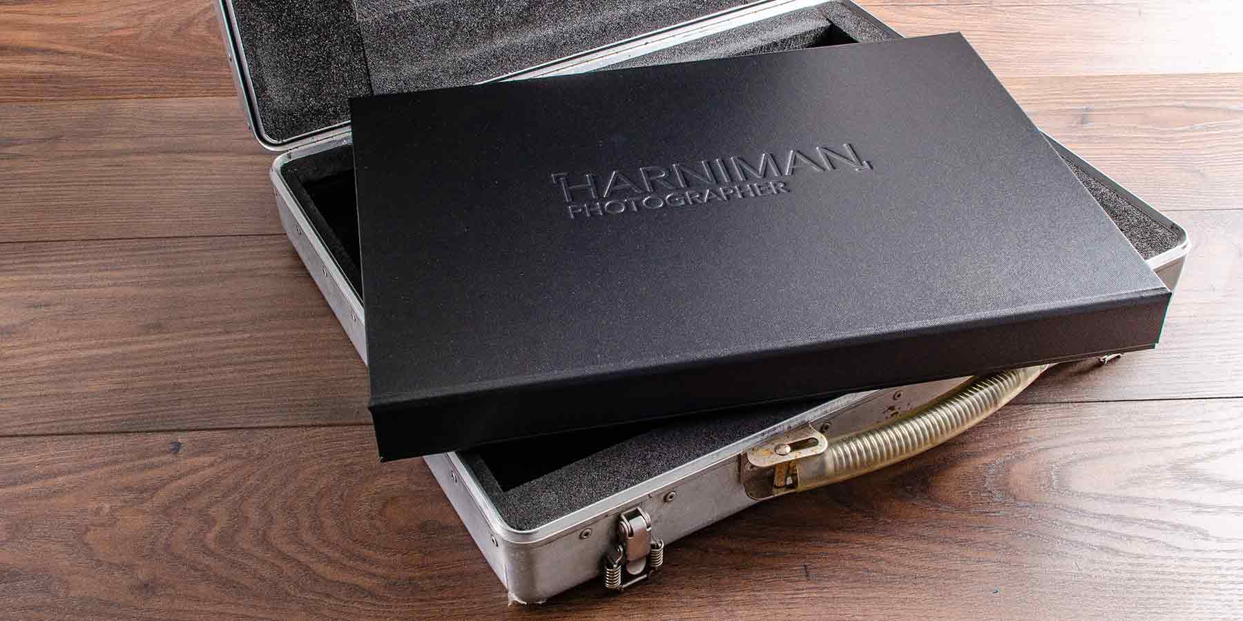 personalised black portfolio print box on aluminium briefcase