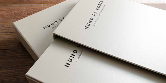 Illustrators portfolio book, slipcase and presentation clamshell box