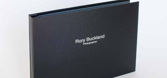 photography print portfolio book in charcoal with personalised front cover