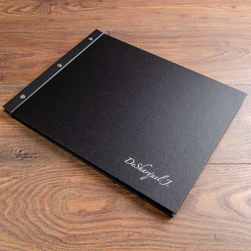 11x17 screw post portfolio binder with silver foil embossed personalised cover 