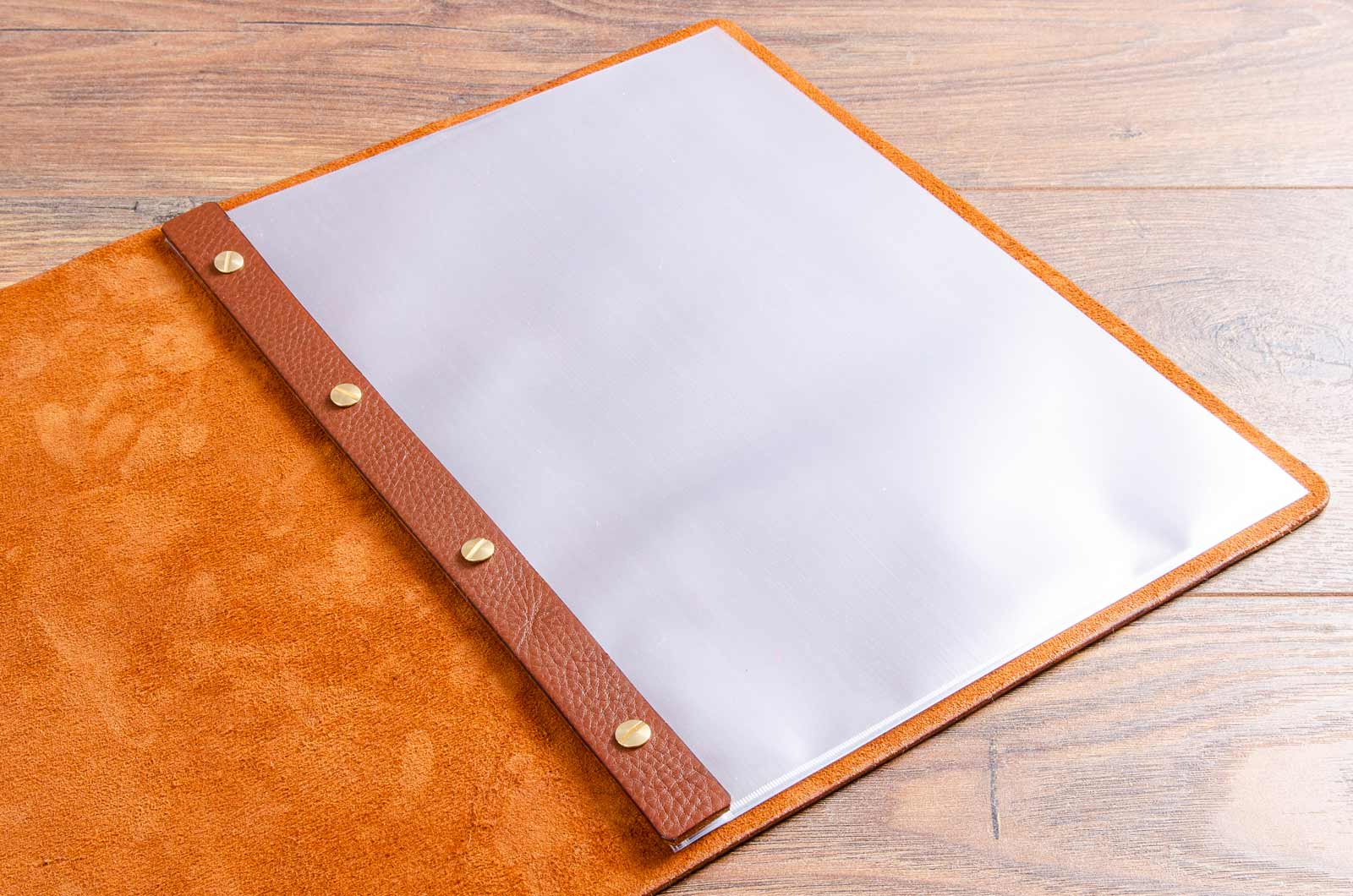 A4 screw post binder leather menu cover with quality plastic page protector pockets
