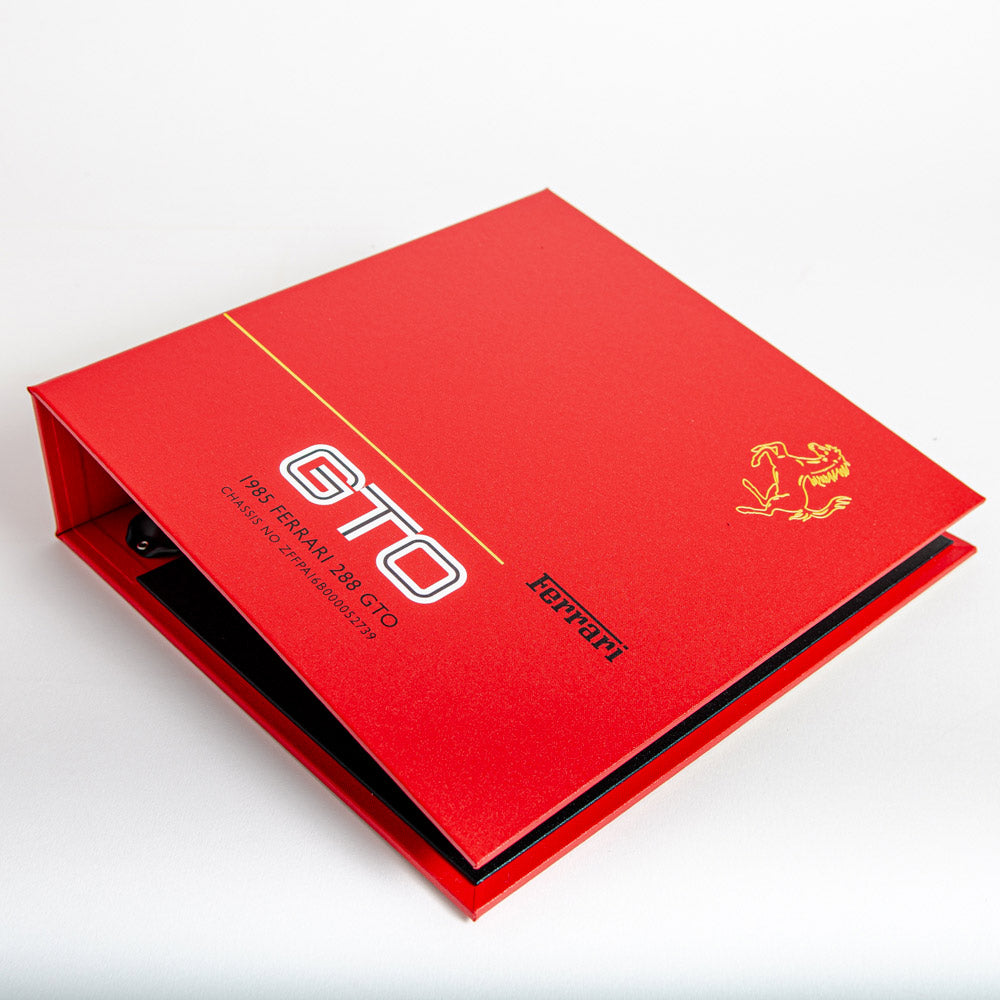Custom made car history file in red for a 1985 Ferrari GTO with custom printing on the cover - Gallery image 4