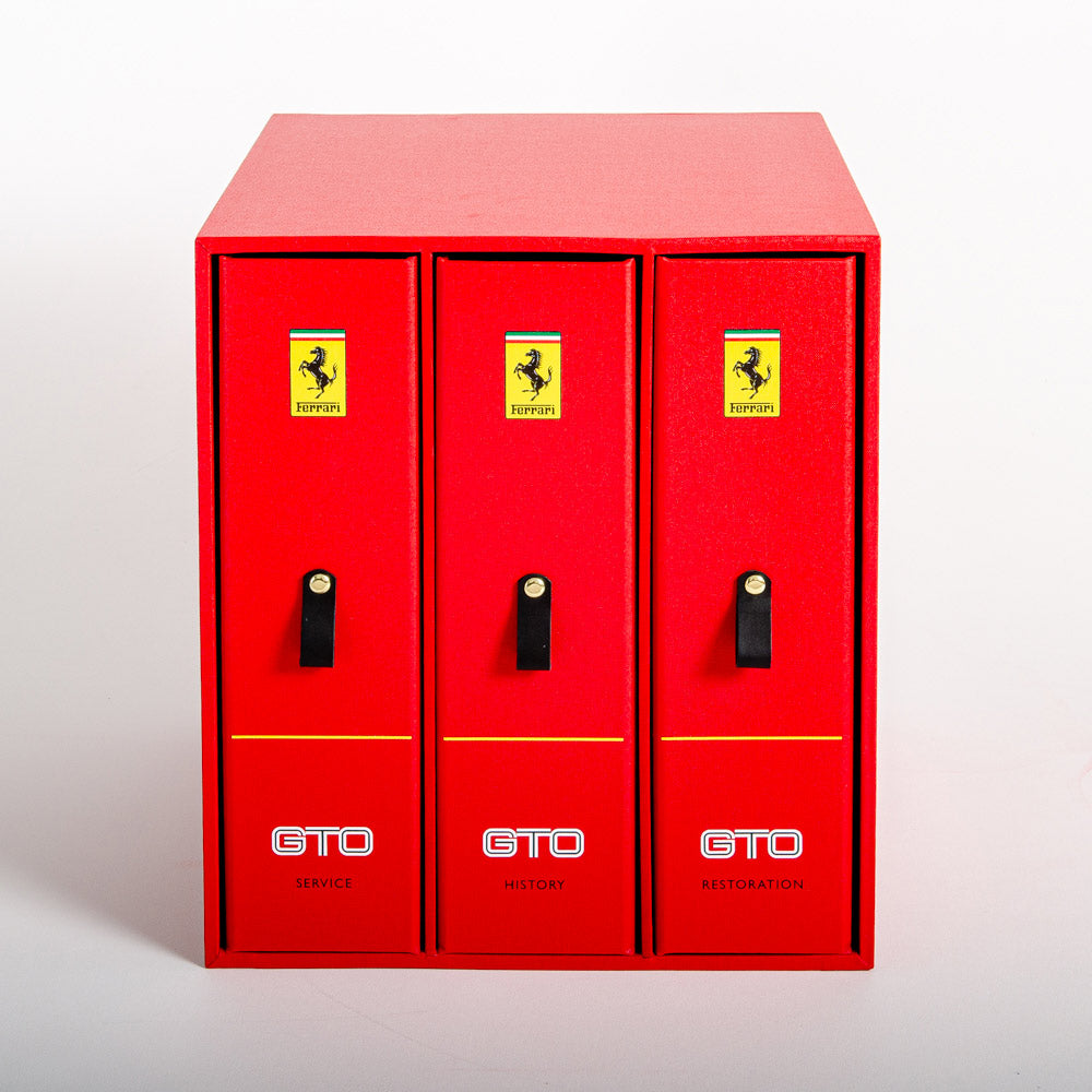 Custom made personalised car history box and files in red for a 1985 Ferrari GTO with custom printing on the cover - Gallery image 2