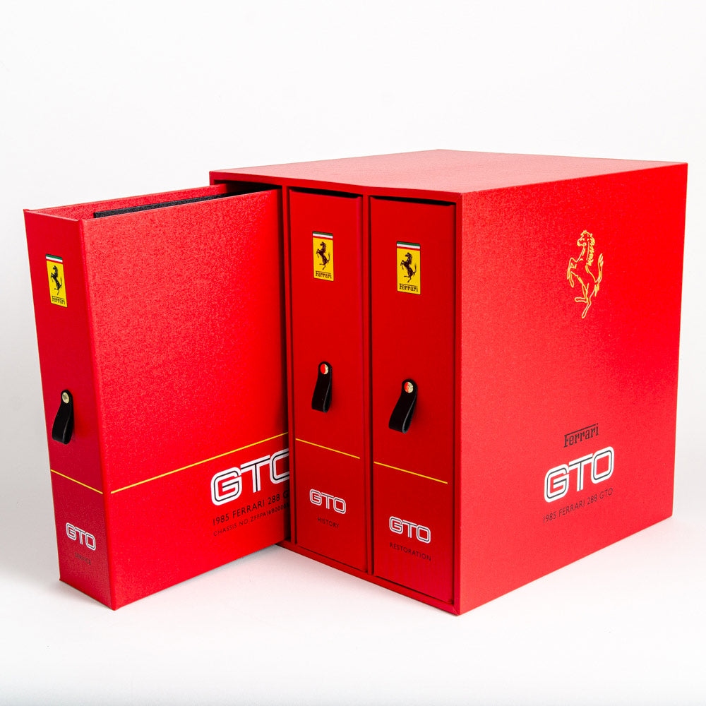bespoke car history box and file in red for a 1985 Ferrari GTO with custom printing on the cover - Vehicles, Ring Binders, Multi Slipcase, All Ring Binders