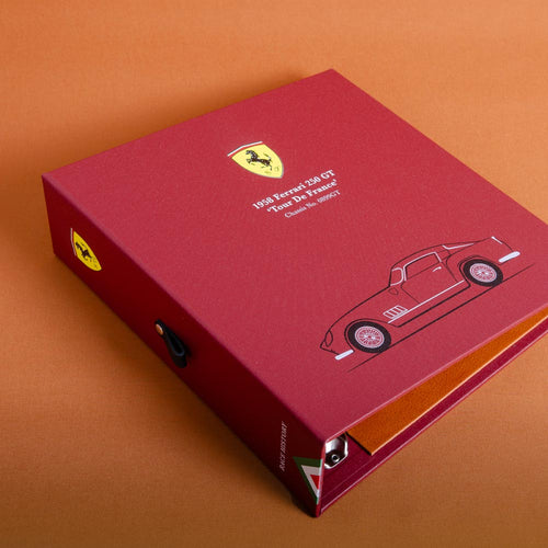 Red 1958 Ferrari 250 GT bespoke personalised vehicle document binder