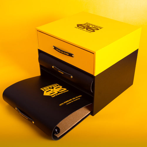 Custom made and bespoke box with a drawer and leather folders personalised for Ferrari 365 BB