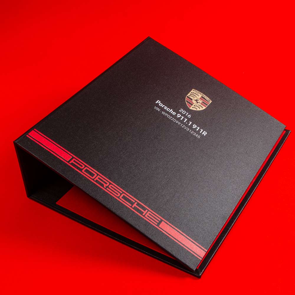 the cover of personalised car document ring binder history file for a Porsche - Gallery image 1