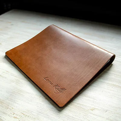 Brown leather personalised photographers portfolio book with flip over presentation format with blind embossed logo - Photographers & Designers, Leather Binders, Leather Screw Post Portfolio, All Screw Post Binders