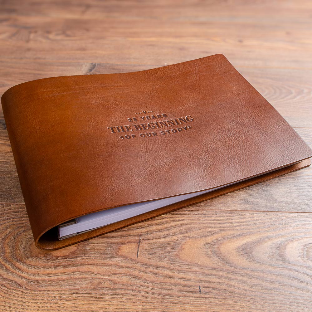 large leather wedding anniversary album with blind embossed personalised cover - Gallery image 1