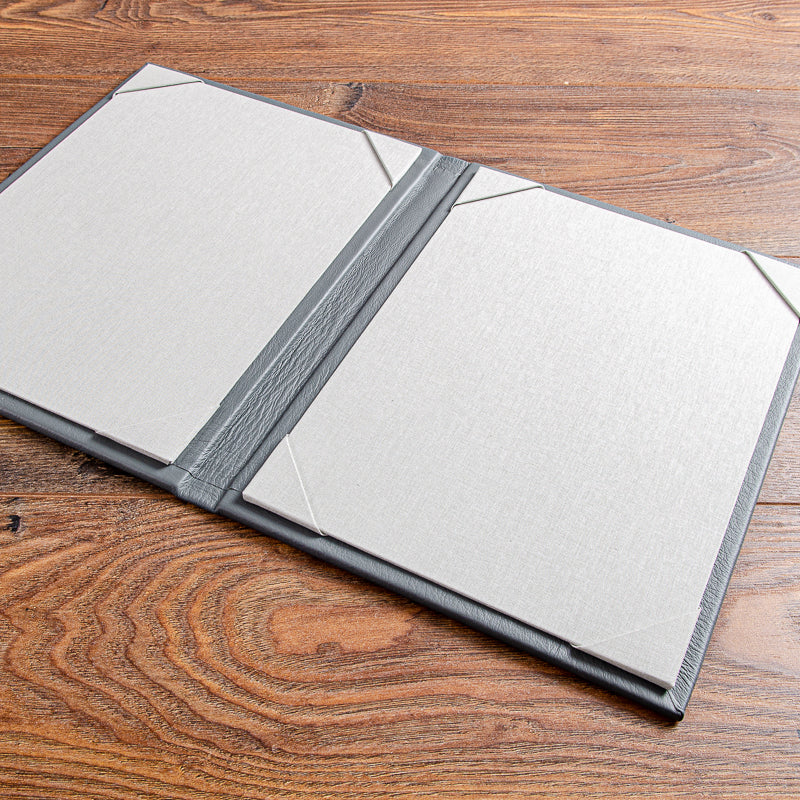 bespoke leather menu cover to hold two A4 pages with corner retainer page holders - Gallery image 2