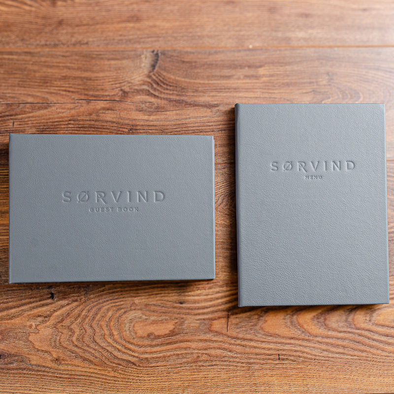 Custom made leather guest book and menu for luxury yacht with personalised embossed cover - Yachts, Hospitality