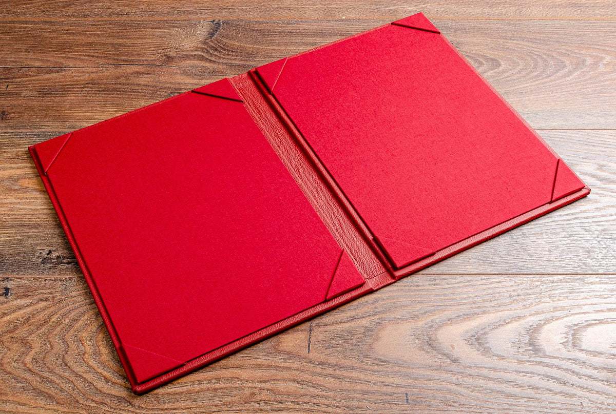 two page leather menu holder with corner fixing pockets to fit A4 paper - Gallery image 4