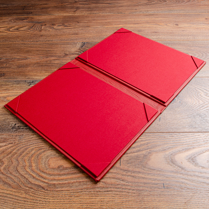 two page leather menu holder with corner fixing pockets to fit A4 paper - Gallery image 2