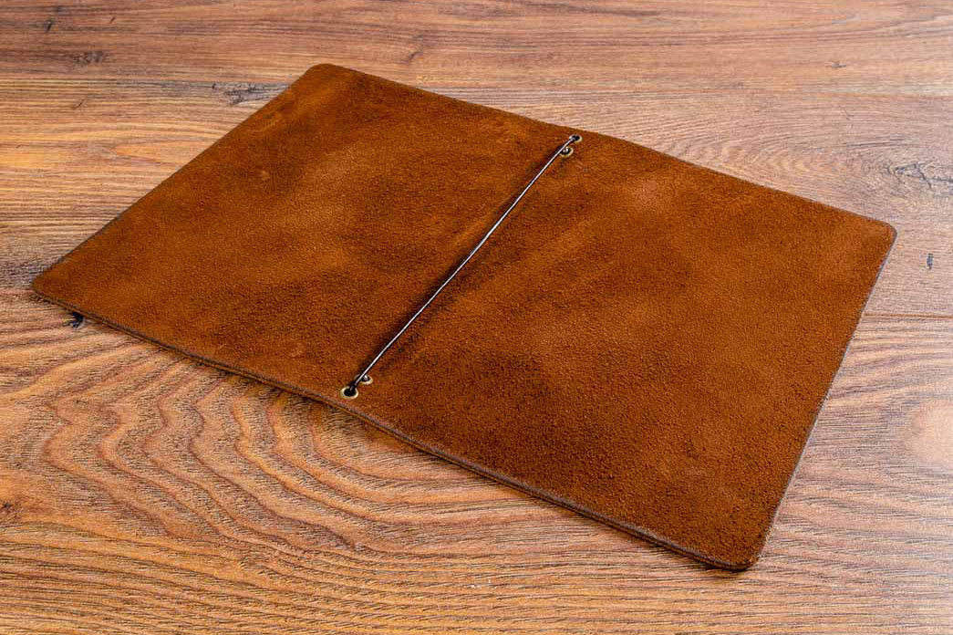 A5 genuine leather menu with elastic cord