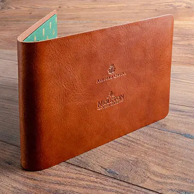 Luxury leather menu cover with embossed personalised logo on cover - Hospitality, Leather Binders, All Screw Post Binders, Leather Screw Post Portfolio