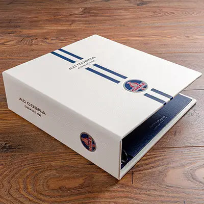 Custom made luxury leather ring binder for historic classic car history and documents