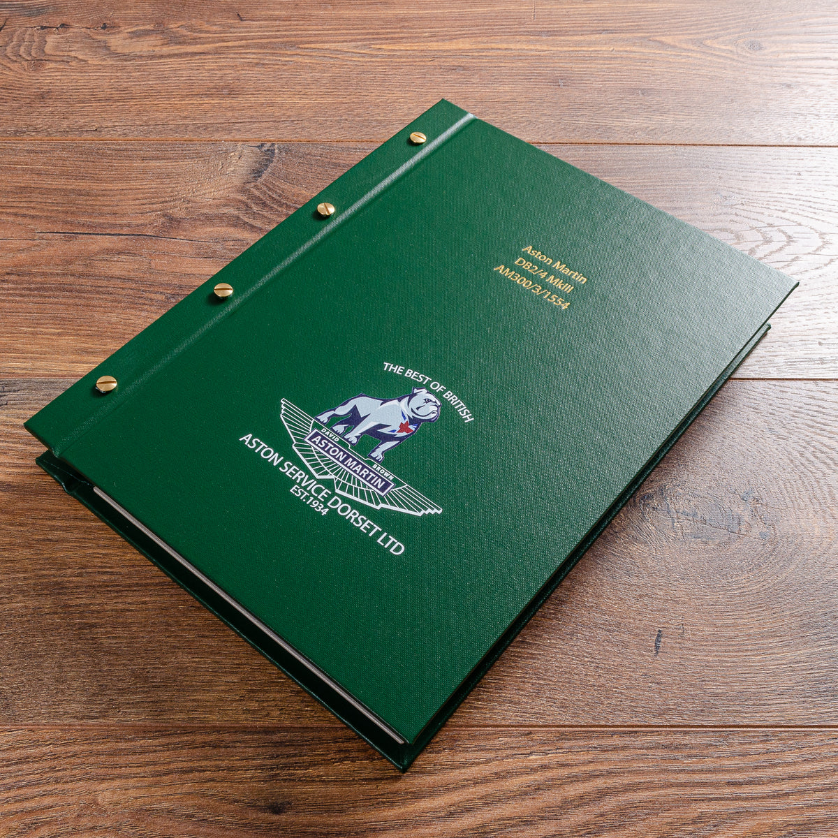 custom car history file for classic aston martin restorer and dealer in green fabric - Gallery image 2