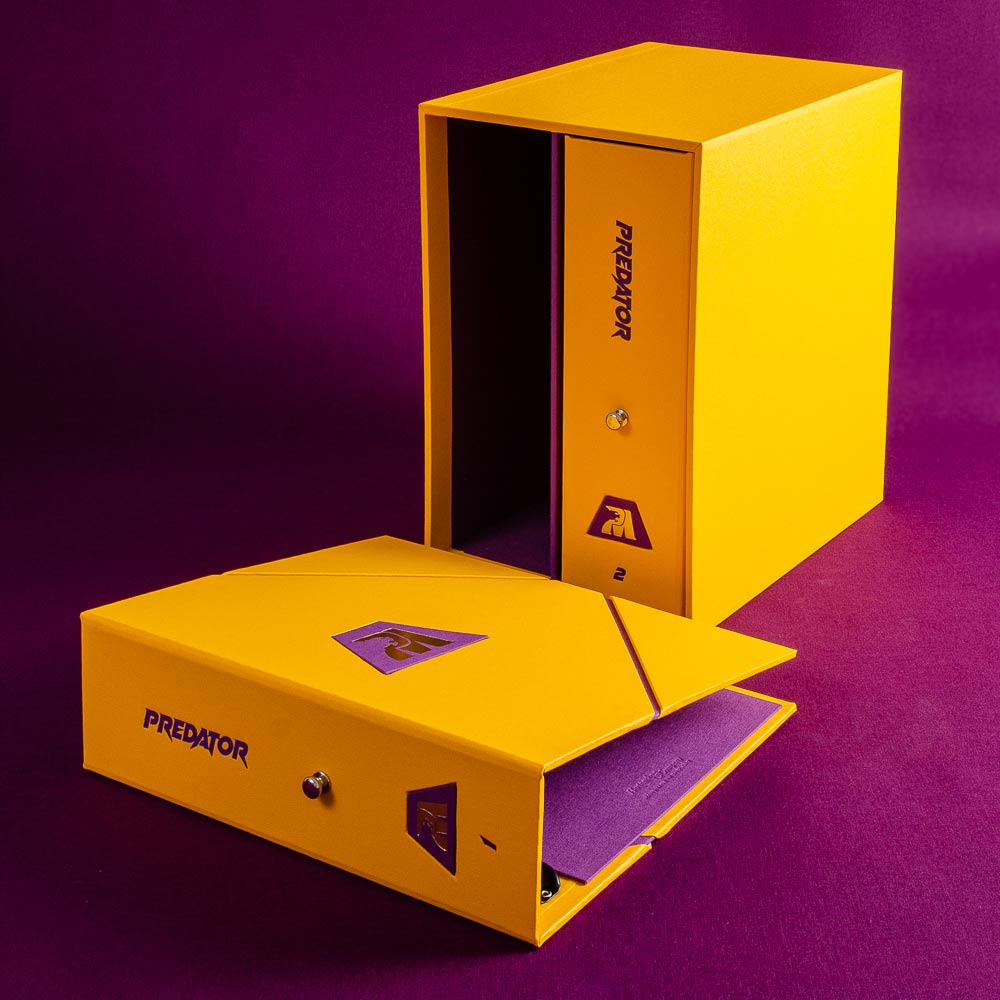 custom yellow personalised binders with yellow slipcase box on purple box - Gallery image 2