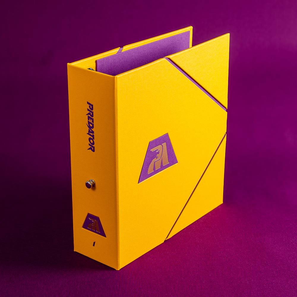 custom made yellow history binder with purple and gold foil personalisation on purple back ground - Gallery image 7