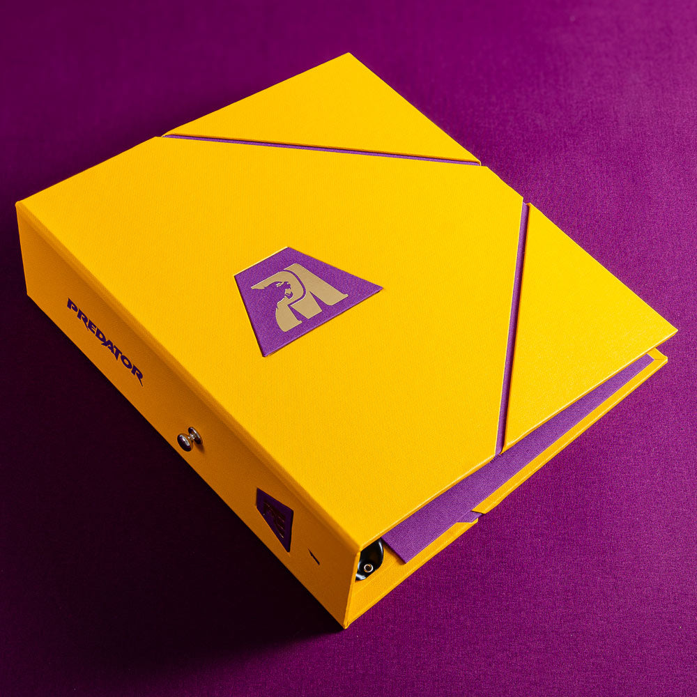 custom made yellow ring binder with purple gold foil plaque and purple detail - Gallery image 3