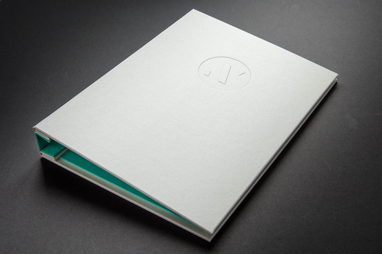 A4 designers portfolio book. Hidden screw post binder with blind debossed cover
