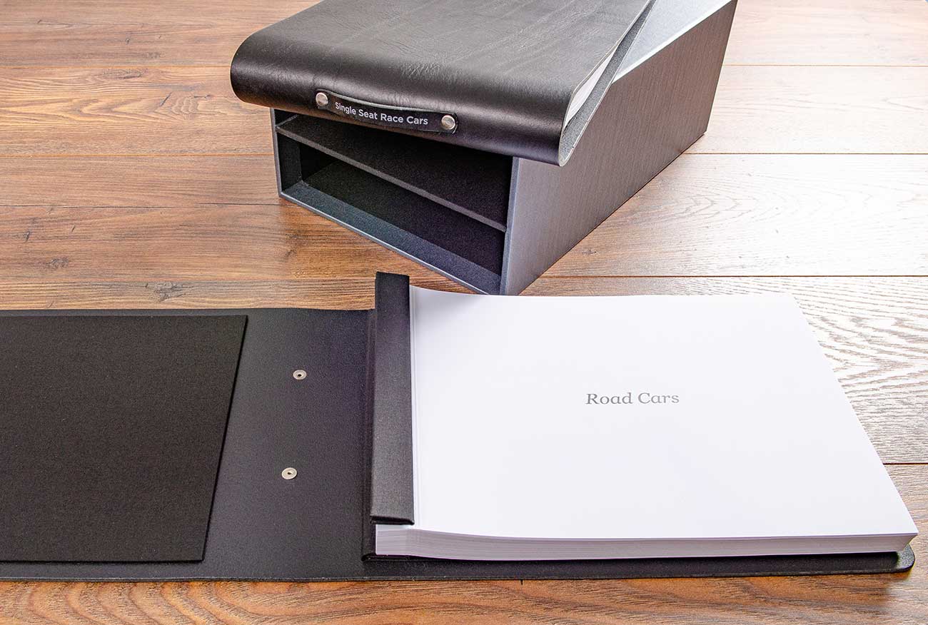custom made leather screw post binder with printed pages inserted