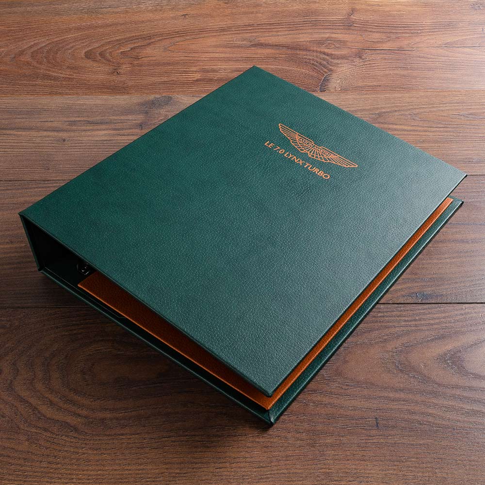 custom car history for aston martin in green vegan leather and foiled embossed cover - Gallery image 3