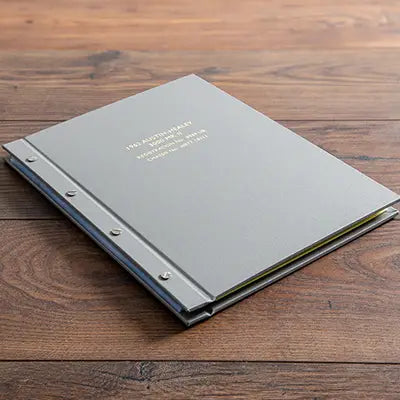 Personalised colour foil embossed screw post binder for classic car documents and history file