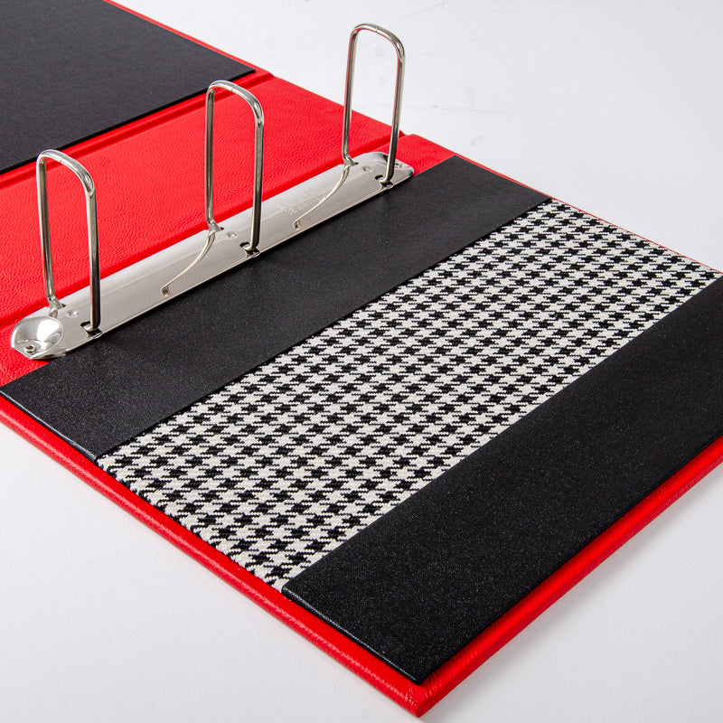 Fabric detailing on large custom 8.5x11 leather ring binder - Gallery image 3