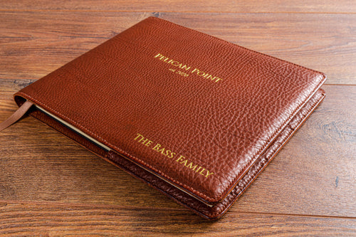 Personalised brown leather menu cover